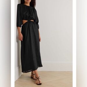 Faithfull the brand cut out black linen midi dress NWT XS size 2